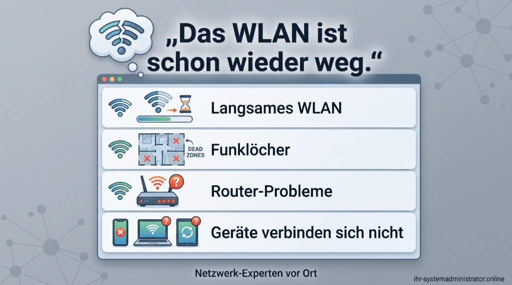 Typische WLAN-Probleme: langsames Netz, Funklöcher, Router-Störungen, Geräte die sich nicht verbinden