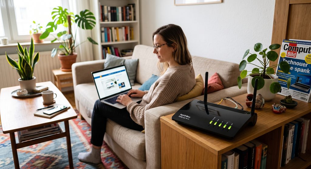 WLAN langsam oder instabil? 10 Ursachen, die Sie selbst prüfen können WLAN-Router und Laptop bei einer WLAN-Fehlersuche